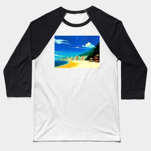 Japan, Okinawa, anime city on the bay — City Pop art, anime landscape poster Baseball T-Shirt by Synthwave1950